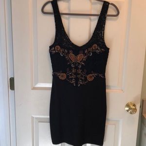 Free People Black and Gold Mini Dress